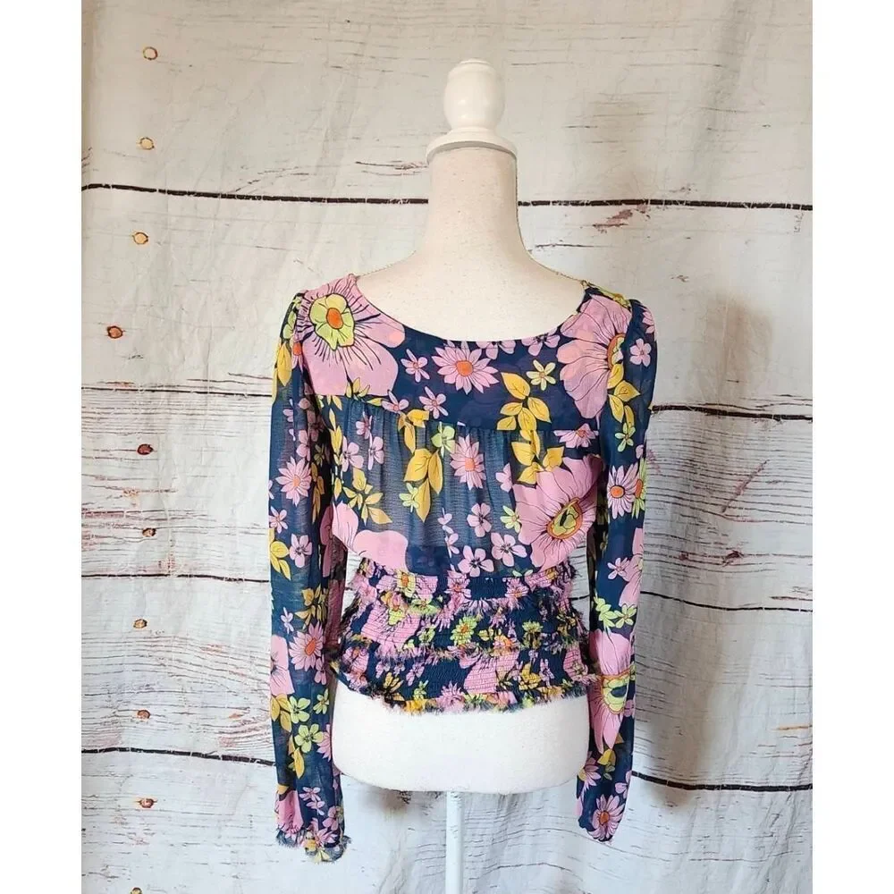 Free People Lolita Smocked Floral‎ Top Size XS NWT